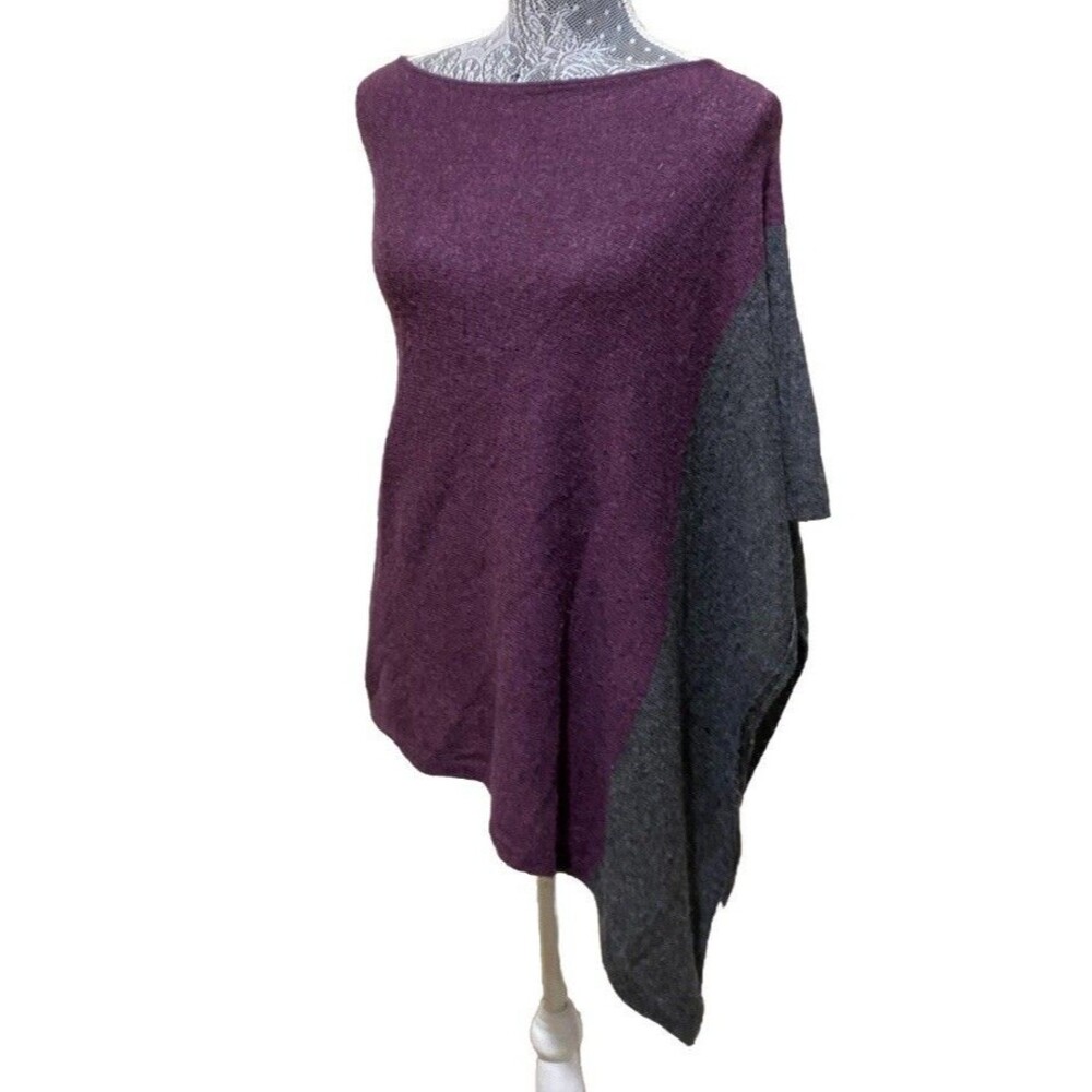 Celeste Wool Cashmere Poncho Sweater Asymmetrical Colorblock Shawl Cape Wrap OS